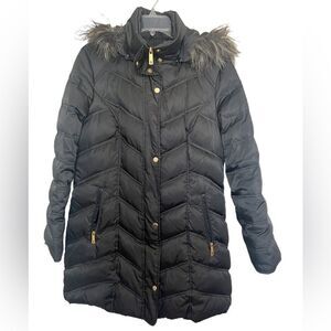 Kenneth Cole New York Black Down Insulated Full Zip Hooded Fur Puffer Coat Large